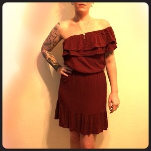 Burgundy Off Shoulder Dress